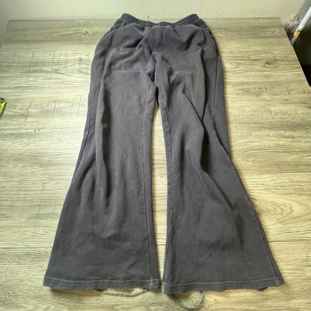 Brandy Melville Sweatpants Womens One Size Charcoal Gray Wide Leg Distressed - Picture 2 of 12